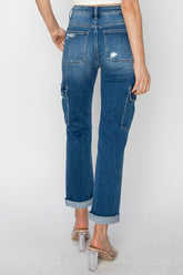 RISEN Women's High Rise Cargo Jeans - Trendy, Comfortable, and Versatile